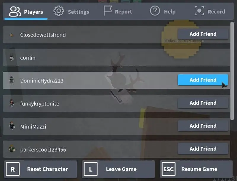 Add Friends from the Game Menu on Roblox